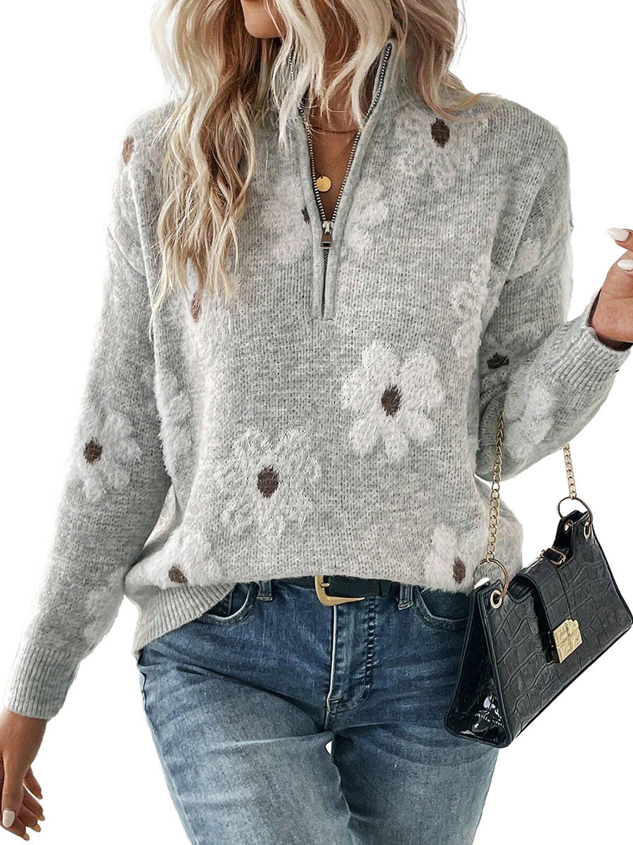 Flower Pattern New Oversized Sweaters for Women – Casual Pullover, Japanese & Korean Winter Outfit