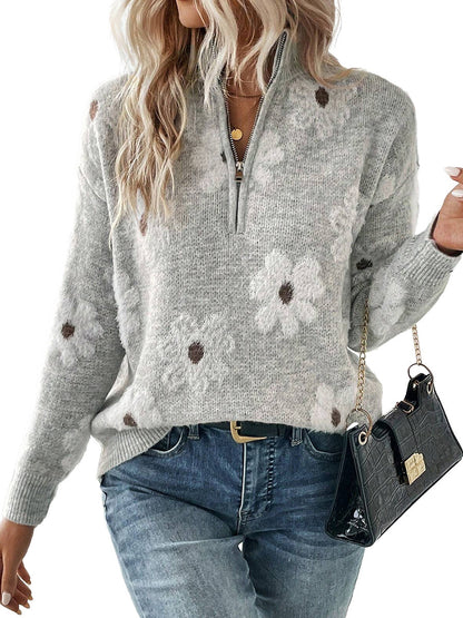 Flower Pattern New Oversized Sweaters for Women – Casual Pullover, Japanese & Korean Winter Outfit