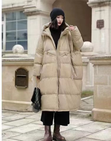 Fur Edge Hooded Warm Puffy Down Coat For Women