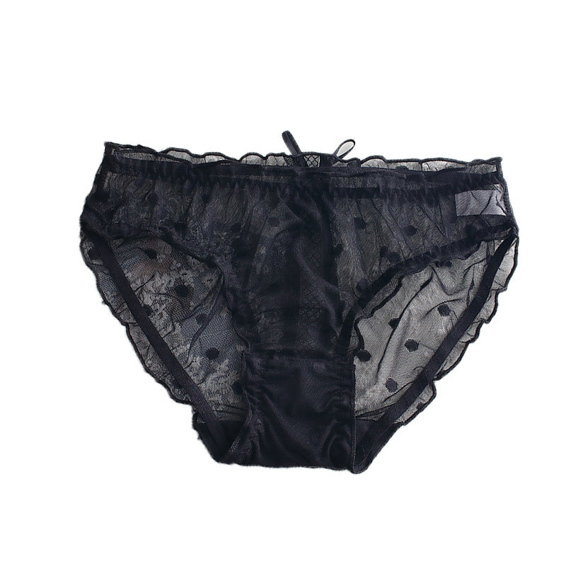 Sweet Girly Cotton Briefs – Mid-Waist Panties with Hollow Lace Cutouts, Jacquard Design & Everyday Intimates Comfort