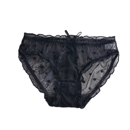 Sweet Girly Cotton Briefs – Mid-Waist Panties with Hollow Lace Cutouts, Jacquard Design & Everyday Intimates Comfort