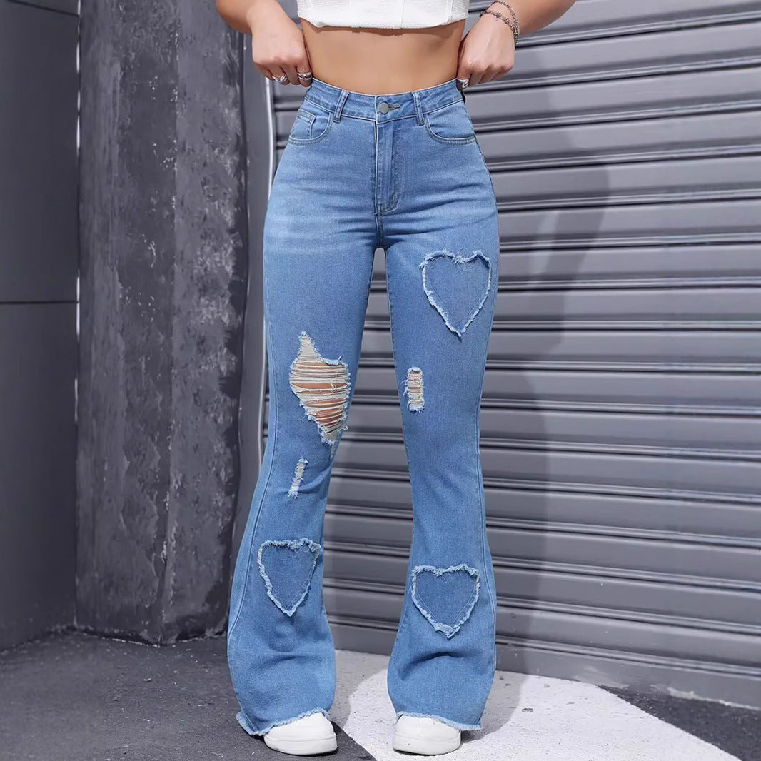 Casual Trend Blue Ripped Stretch Womens Jeans