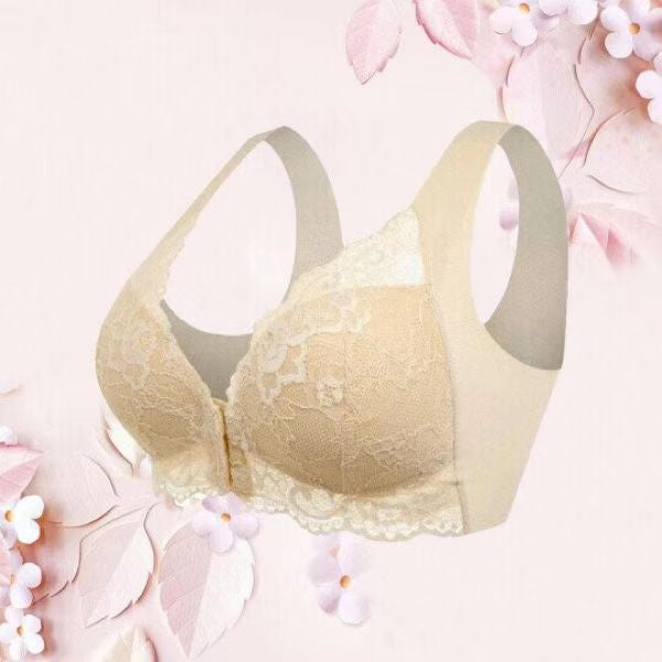 Wire Free Flower Design Button Closure Push Up Bras