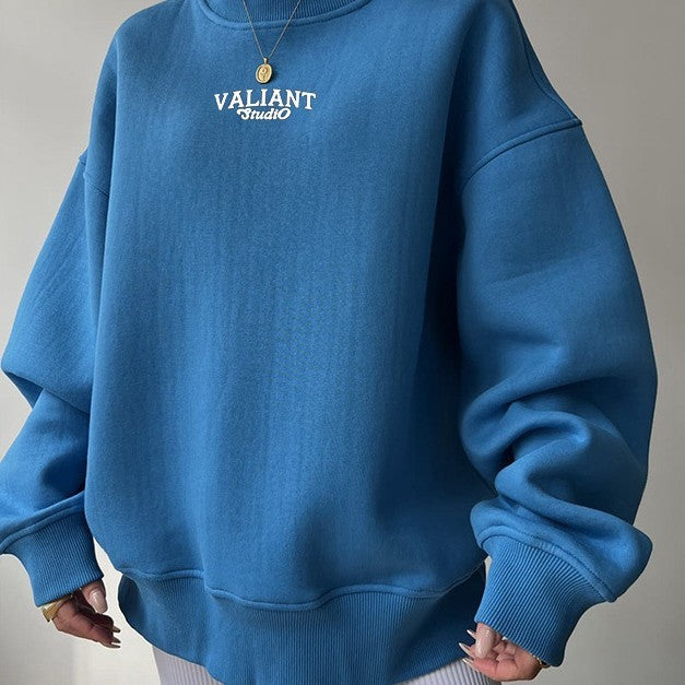 Cozy Round Neck Letter Printed Pullover Sweater for Women