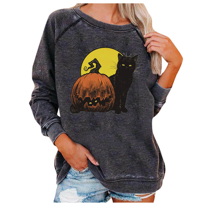 Halloween Graphic Sweatshirt for Women – Loose Casual Printed Pullover Top