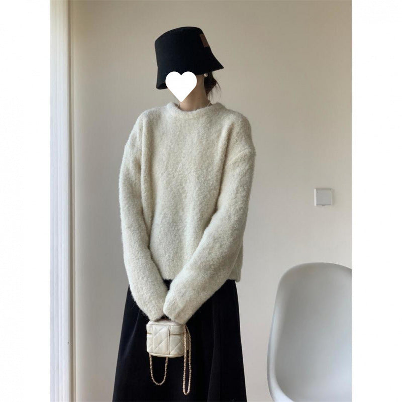 Cozy Vintage Furry Round Neck Pullover Sweater