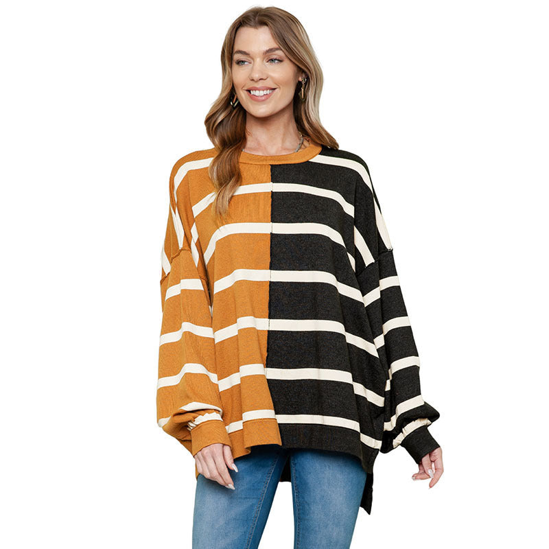 Women’s Striped Loose Pullover Long Sleeve Hoodie – Casual Japanese & Korean Style