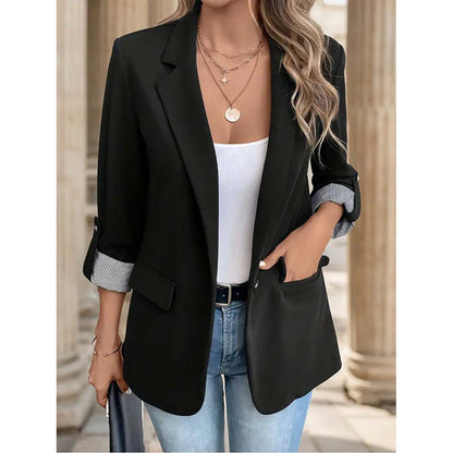 Striped V Neck Blazer Casual Office Fashion For 2024 Autumn With Pockets