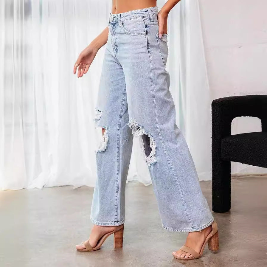 Ripped Slimming High-Waist Denim Jeans for Women