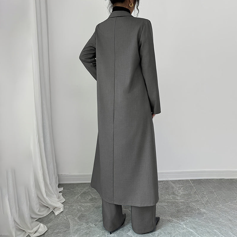 Casual Solid Blazer Suit Women High Waist Straight Pants Office Outfits