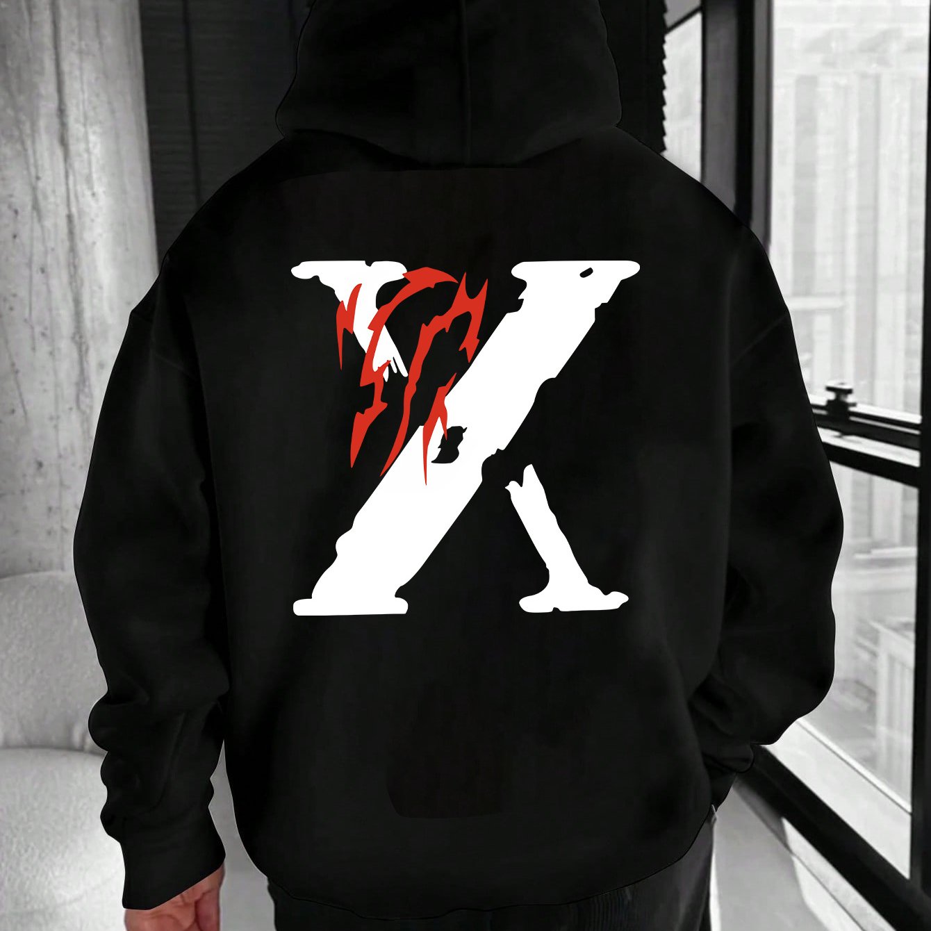 Men’s Graphic Print Hoodie – Casual Cotton Blend Pullover Sweatshirt for Fall/Winter Streetwear