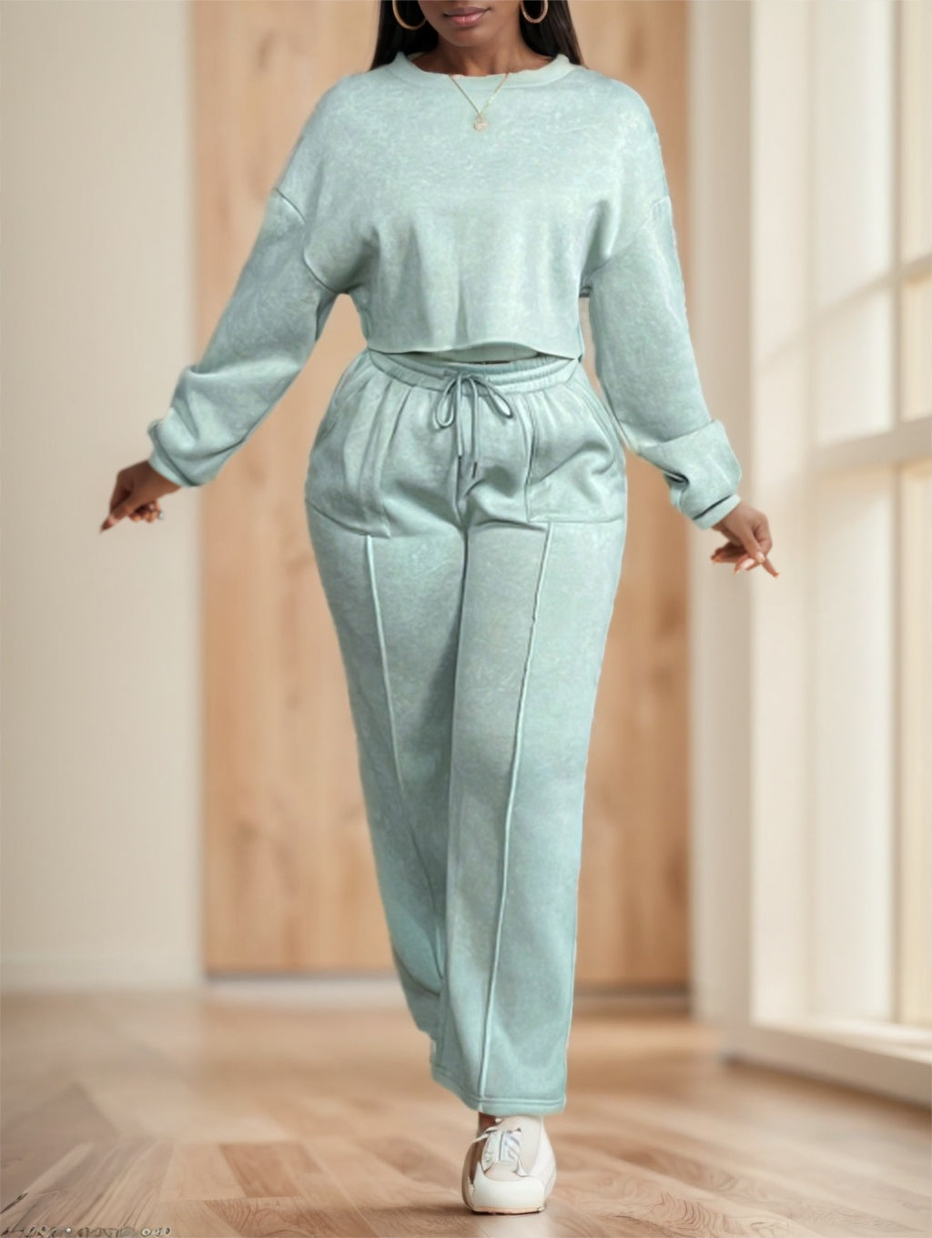 Loose Fit Long-Sleeve Top & Pants Two-Piece Outfit Set | Trendy Street Style Style 2025