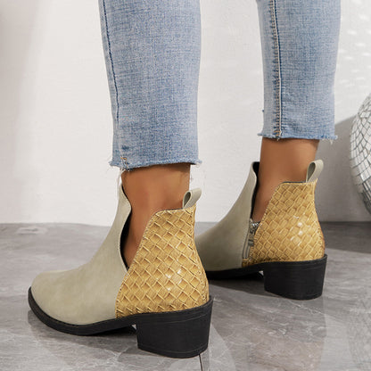 Casual Elegant Slip On Square Heel Women Ankle Boots