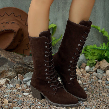 Rivet Accent Mid Calf Womens Boots British Style