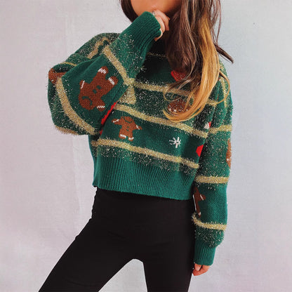Festive Green Christmas Pullover Cropped Sweaters – Cozy & Playful Holiday Charm