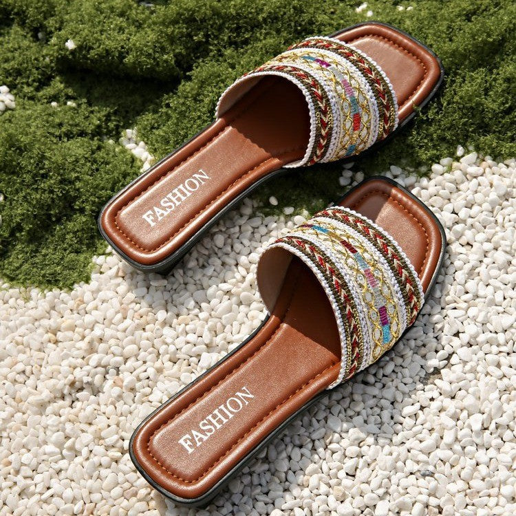 Summer Mode Womens Casual Breathable Slip On Beach Slippers