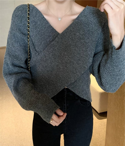 Batwing Sleeve Loose V-Neck Sweaters for Women – Cozy Pullover, Elegant Autumn & Winter Outfit