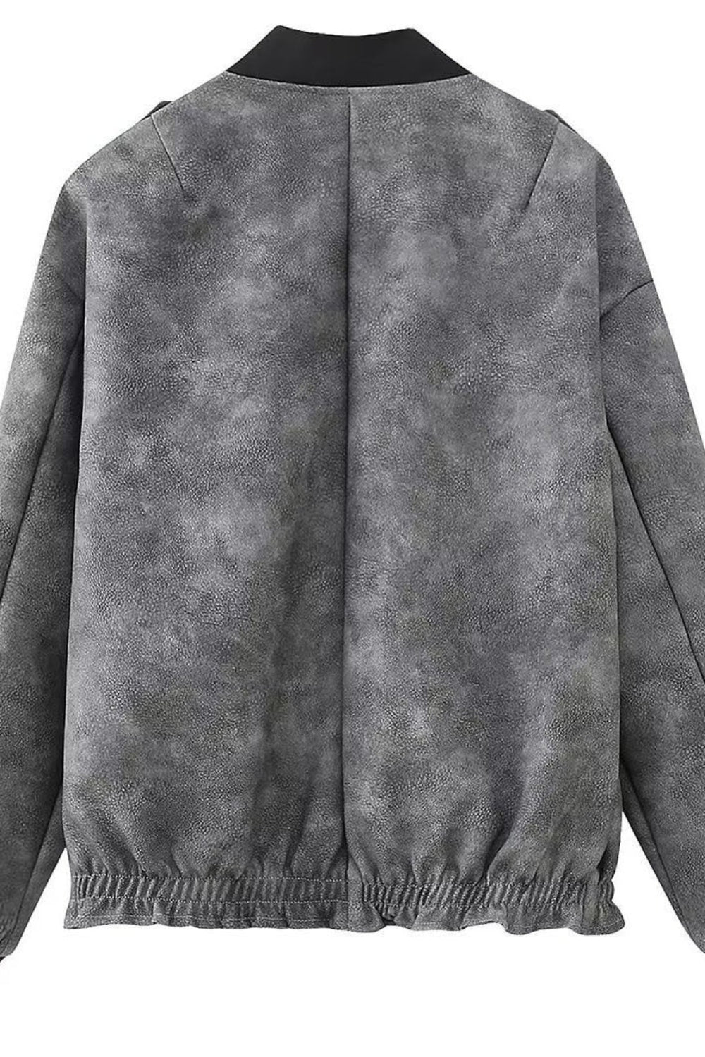 Gray jacket with black cuffs and collar on a white background