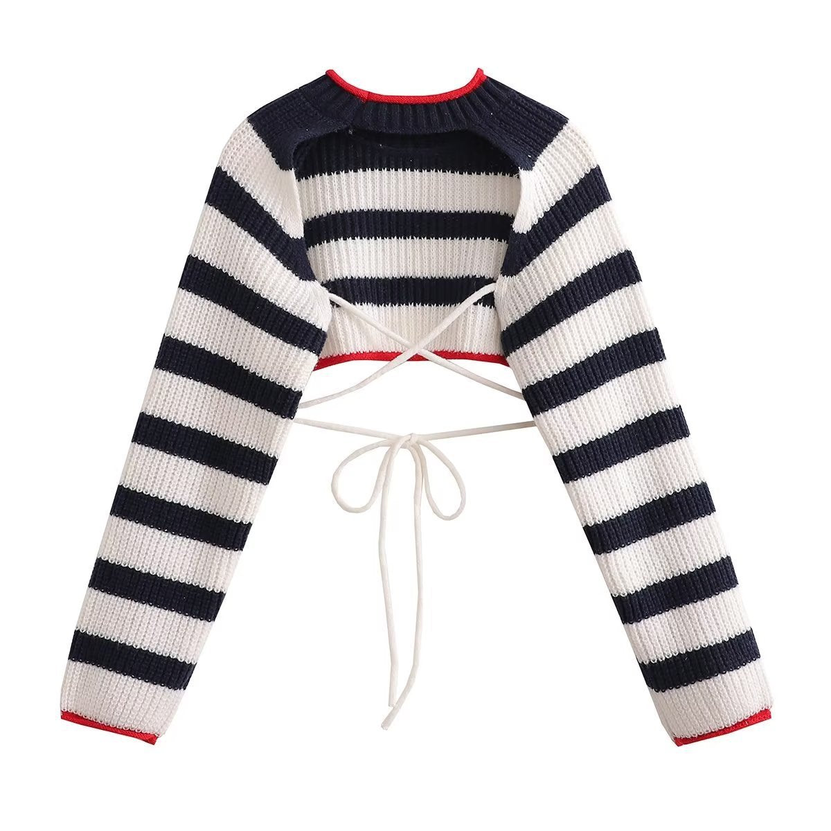 Lace-up Sweater for Women – Stripes & Plaid Pattern Knitwear