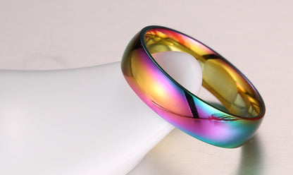Rainbow Stainless Steel Ring – Unique Colorful Band, Pride Jewelry, Adjustable Aesthetic Rings