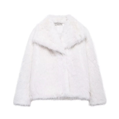 Elegant Women Collarless Thick Faux Fur Coats