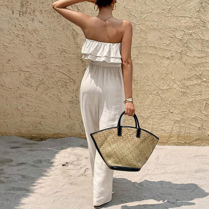 Women Elegant Solid Ruffle Design Jumpsuits