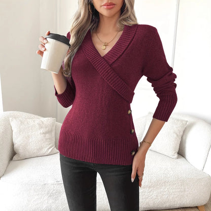 Long Sleeve Temperament Commute Style Women's Elegant Polyester Sweater