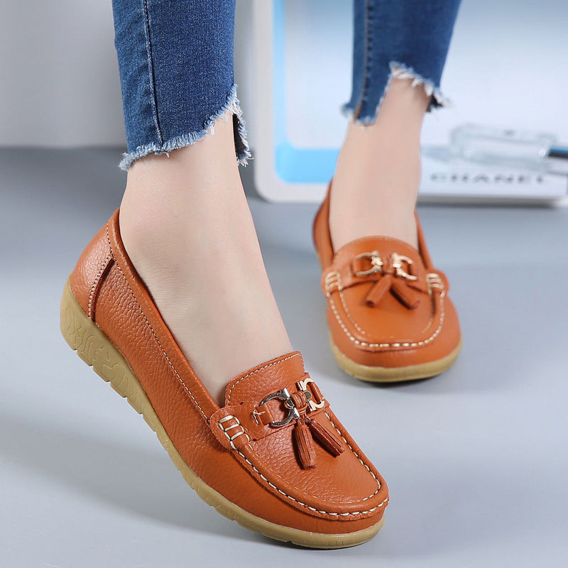 Womens Spring Autumn Classic Casual Leather Flat Shoes