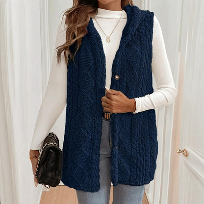 2025 Womens Long Winter Quilted Hooded Vest Sleeveless Down Cotton Jacket With Pockets Warm Outdoor Coat S 5XL