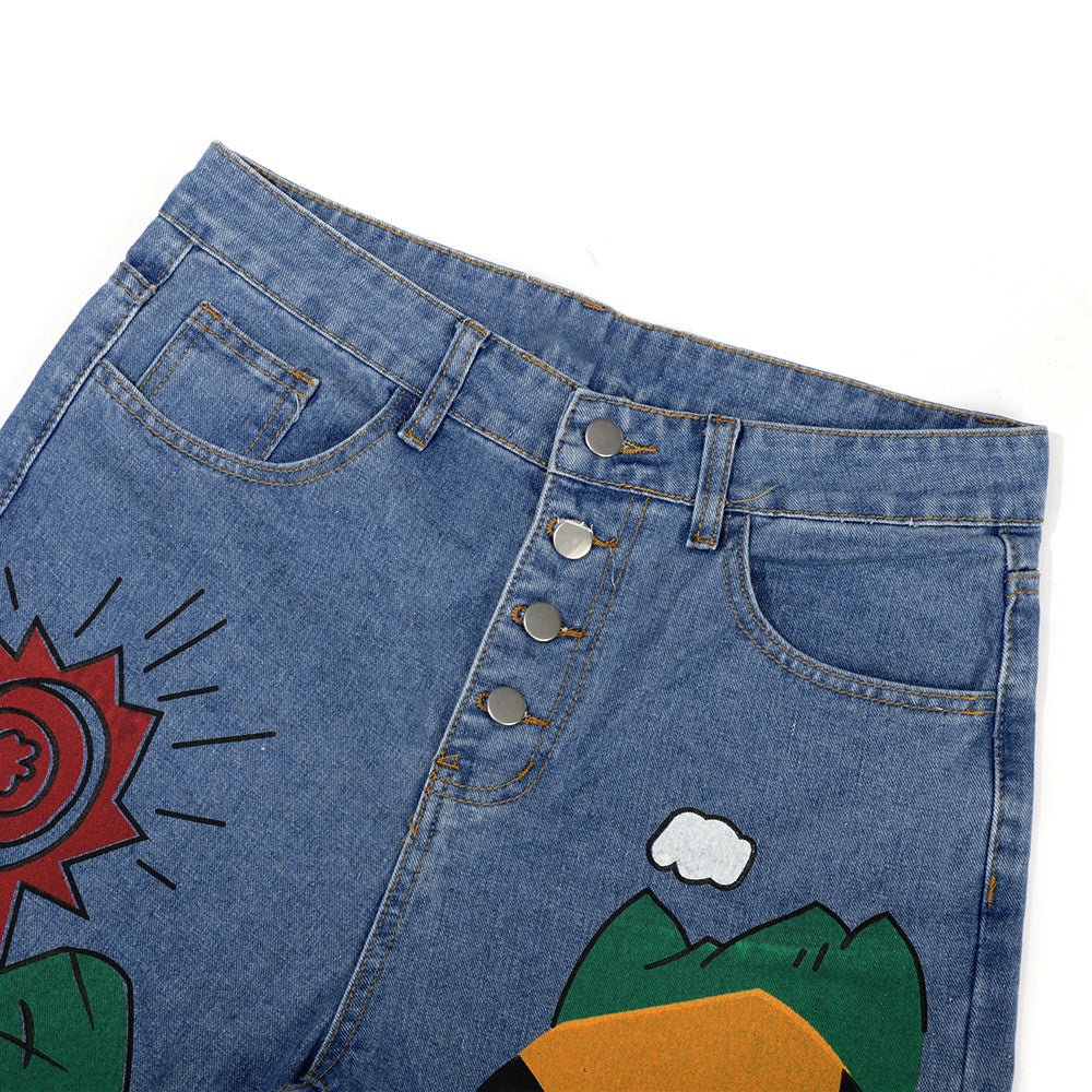 Cartoon Print Harem Jeans – Vintage Streetwear for Women