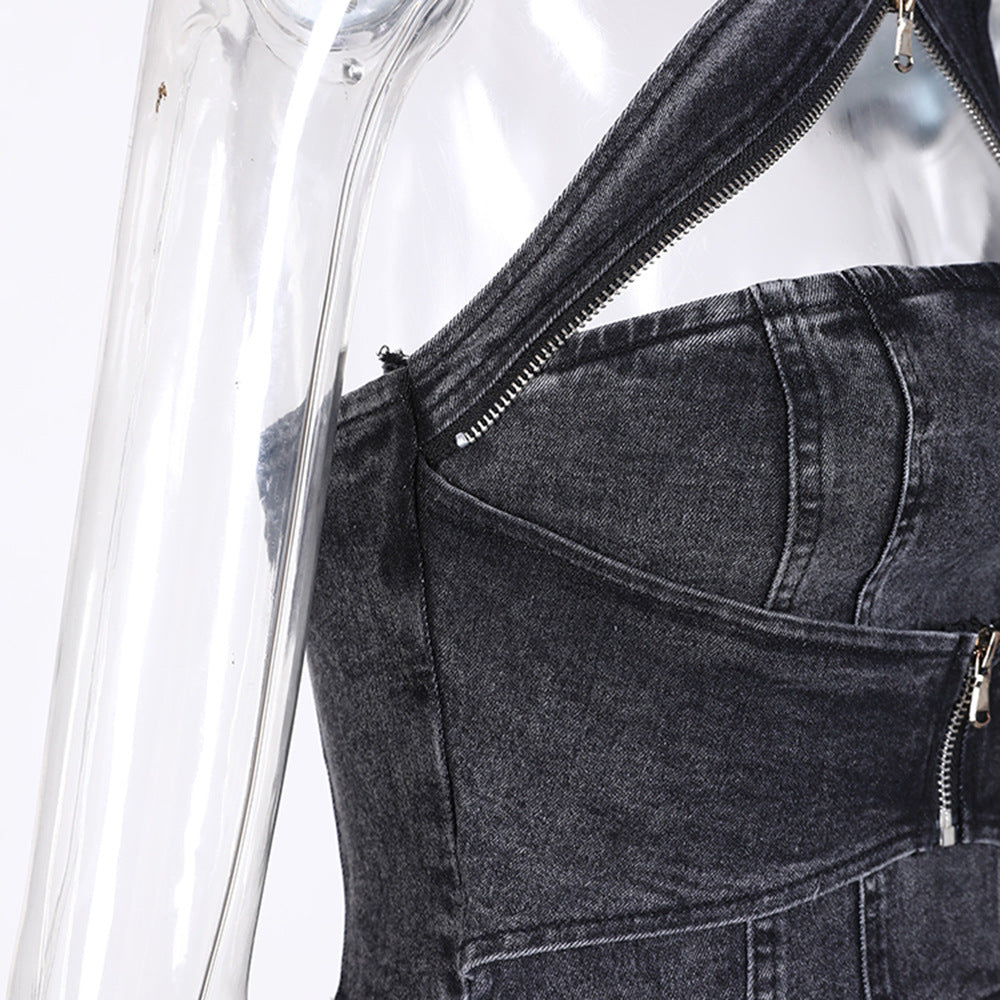 Backless Denim Two-Piece Outfit Set | Edgy Style 2025 Aesthetic