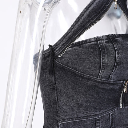 Backless Denim Two-Piece Outfit Set | Edgy Style 2025 Aesthetic