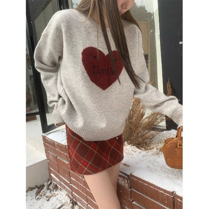 Love Jacquard Pullover Sweater – Sweet & Cozy Style for Women