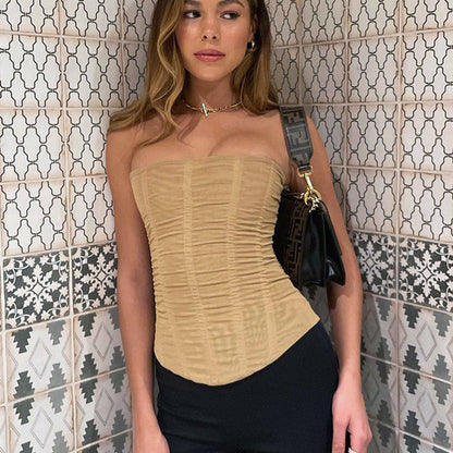 Skinny Sleeveless Mesh Corset Tube Top – Streetwear Summer Party Outfit