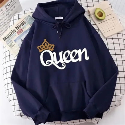 QUEEN Print Fleece Hoodie – Cozy & Stylish Pullover Sweatshirt