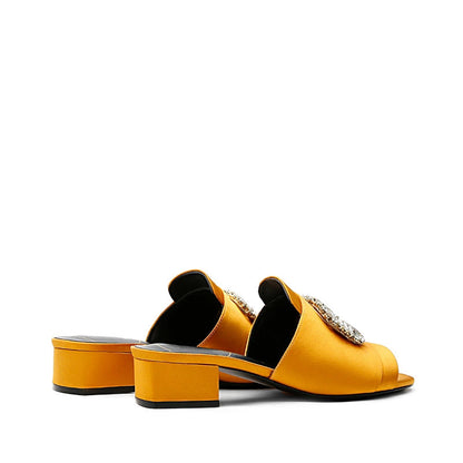 Square Rhinestones Decor Low Heel Women Summer Slippers