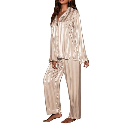 Women's Striped Satin Pajama Set – Solid French Silk 2-Piece Loungewear for Ultimate Comfort