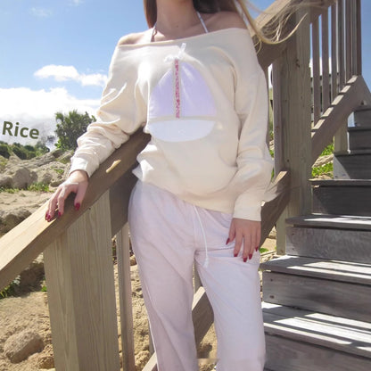 Off-Shoulder Sailboat Pullover – Two-Way Casual Sweater for Women