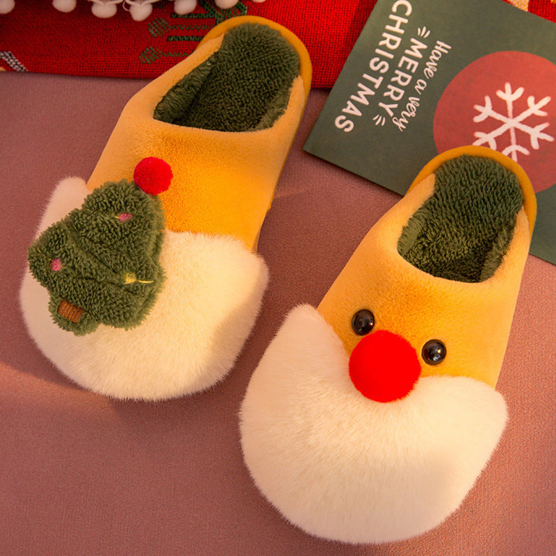 Winter Plush Christmas Slippers – Cozy Santa & Tree Indoor Footwear