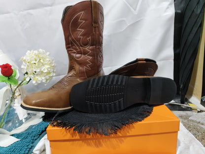 Womens Riveted Western Cowboy Boots Strap Design Versatile Soft Soled Ankle Boots