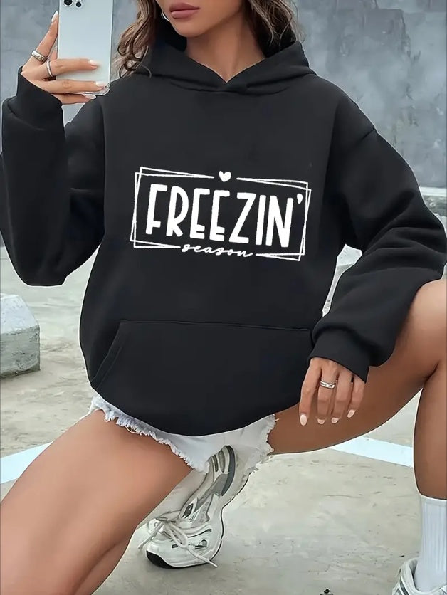 Cozy & Stylish Hooded Sweatshirt with Letter Print – Casual Pullover for Women