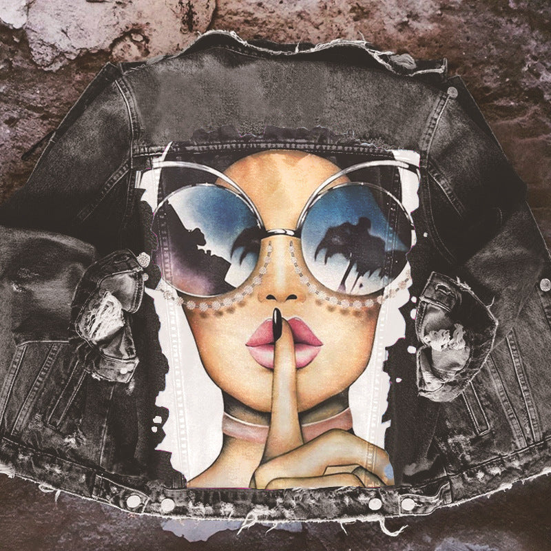 Chic Stylish Women Printed Jean Coat Jacket