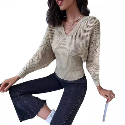 Hollow Out V-neck Pullover Sweater – Lightweight & Stylish