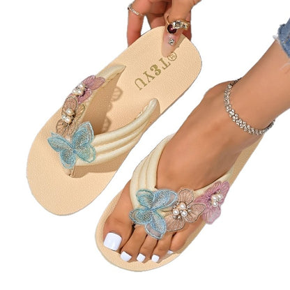 Womens Elegant Flower Design Summer Beach Flip Flop