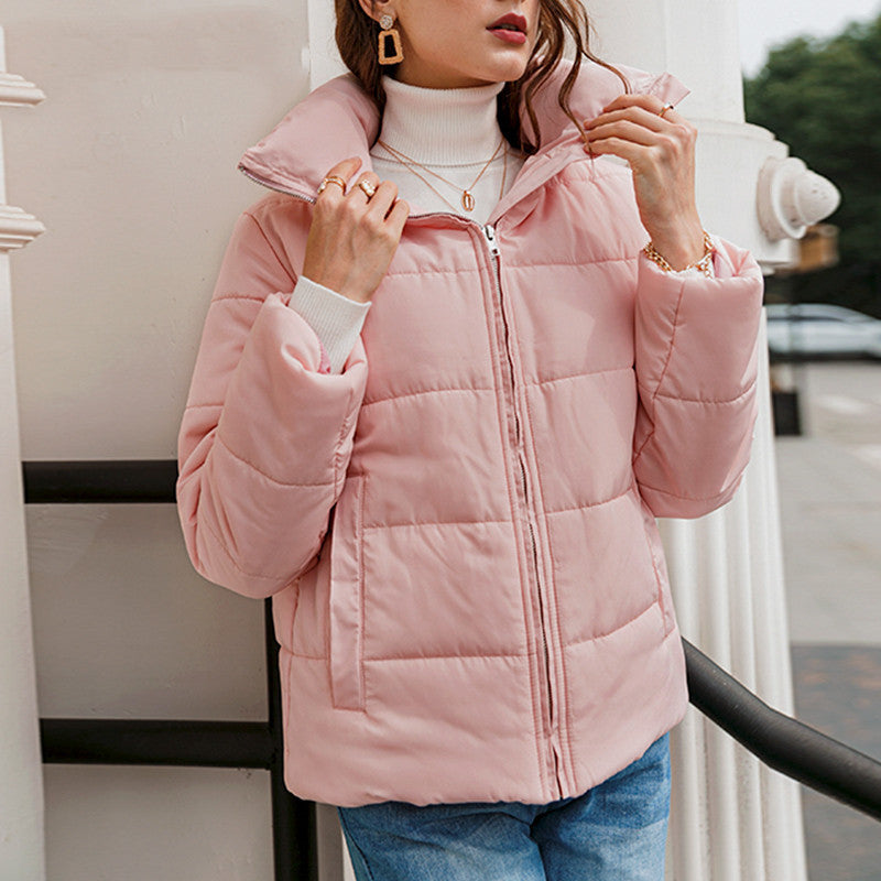 Small Fragrant Wind Stand-Up Collar Puffer Jackets – Cozy Winter Outfit Layering