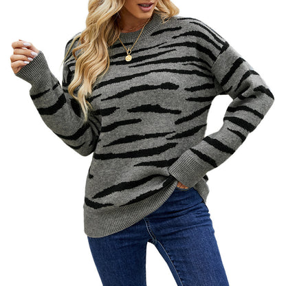 Autumn & Winter Striped Tiger Pattern Pullover Sweater for Women