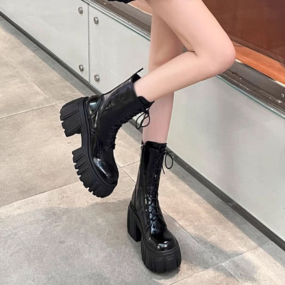 Womens Black Leather Mid Calf Boots