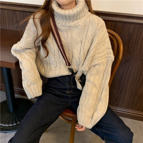 Women Oversized Knitted Turtleneck Sweater
