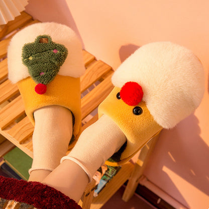 Winter Plush Christmas Slippers – Cozy Santa & Tree Indoor Footwear