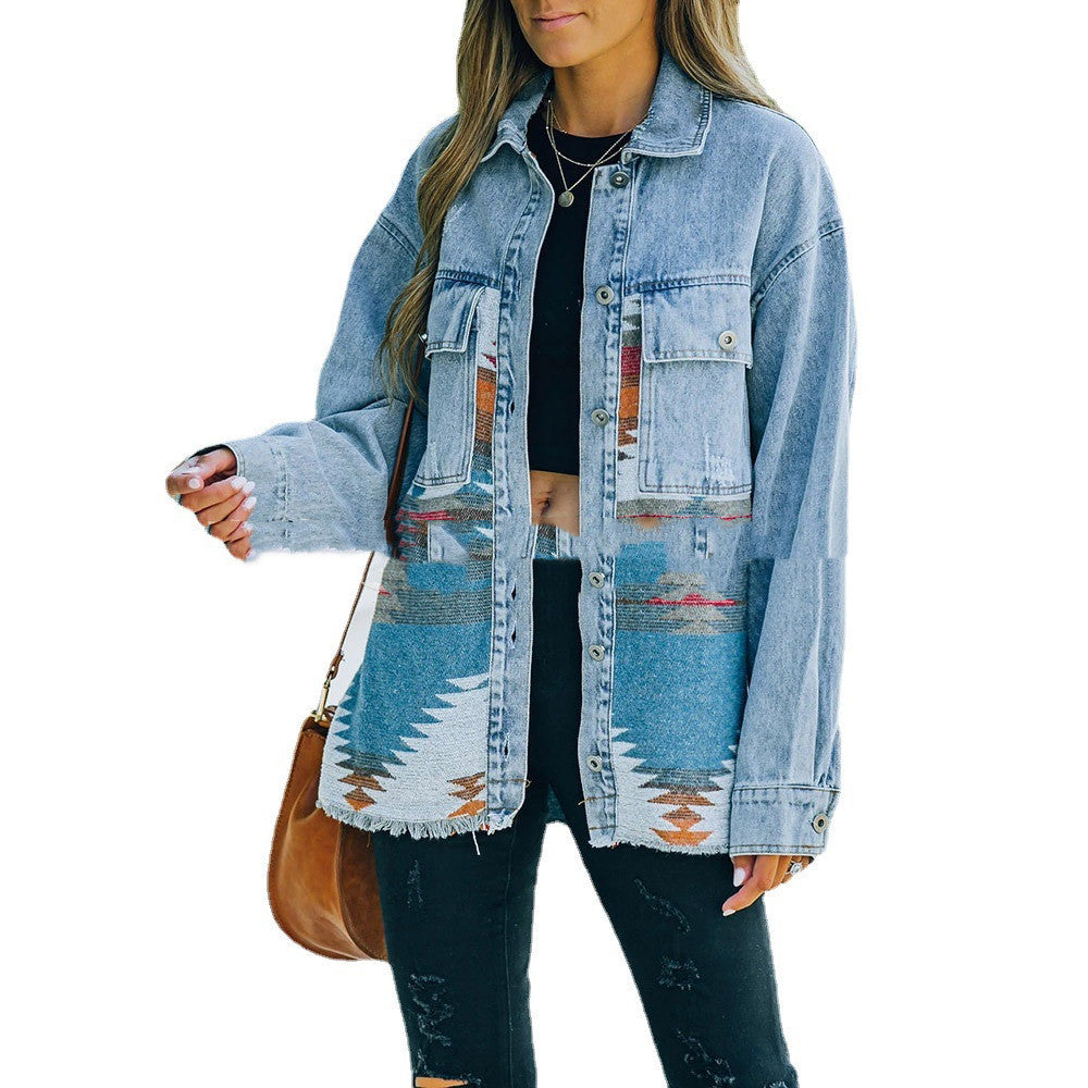 Chic Denim Lapel Collar Short Spring Jacket For Women